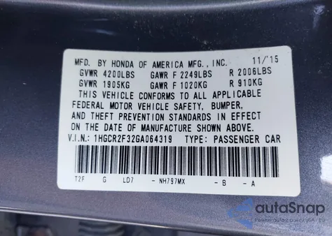 2016 Honda Accord Lx from USA, damaged, VIN 1HGCR2F32GA064319